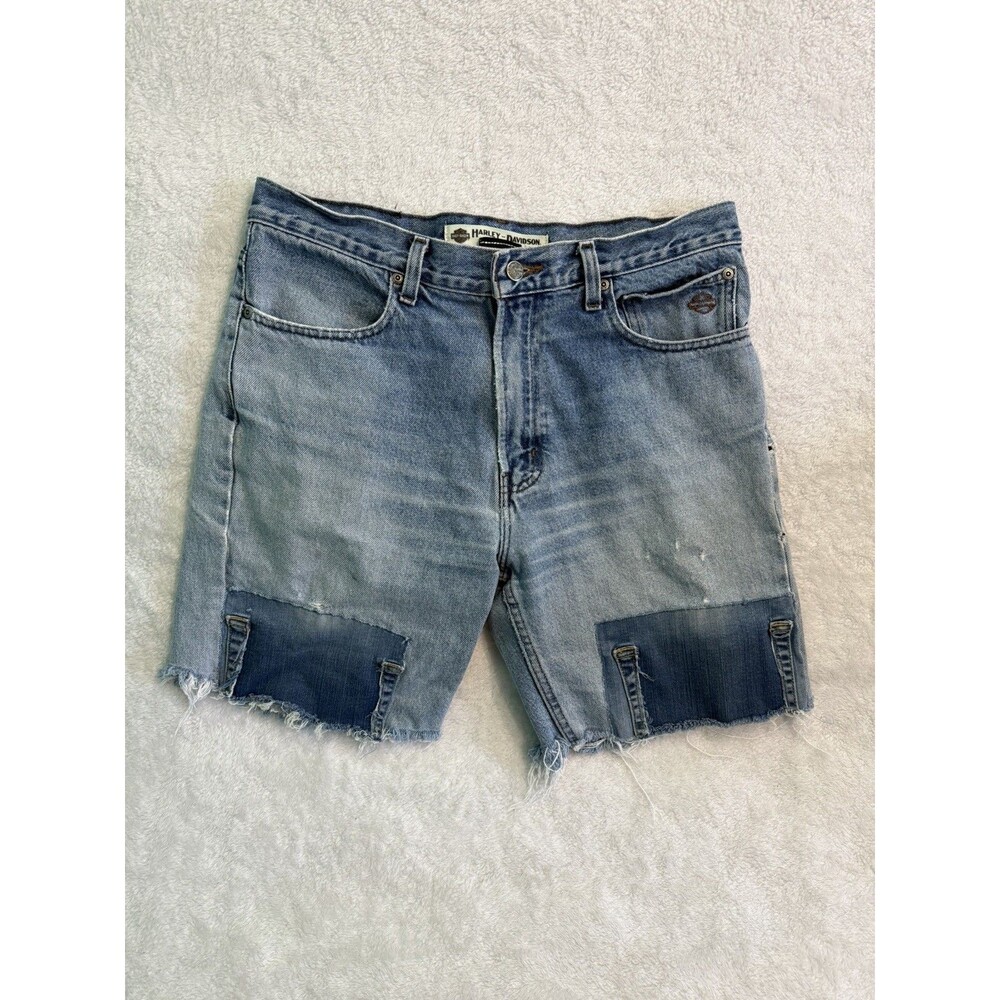 Harley Davidson Jean Shorts Men's 34 Cut Off Jorts Light Wash Distressed custom